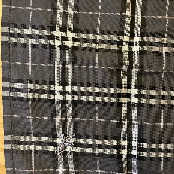BURBERRY Black & Gray Plaid Square Scarf / Handkerchief - Picture 3 of 4